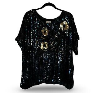 CeeCee Vintage 100% Silk Sequin Beaded Top Plus Size 18 Evening Dressy Glam